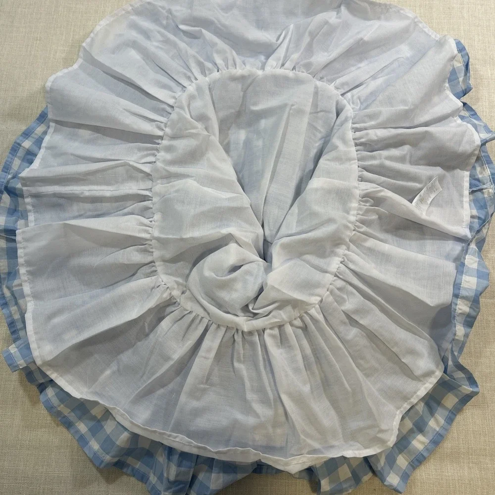 Tahari Sundress Girls 8 Gingham Blue White Tiered Bow Back Cottagecore‎